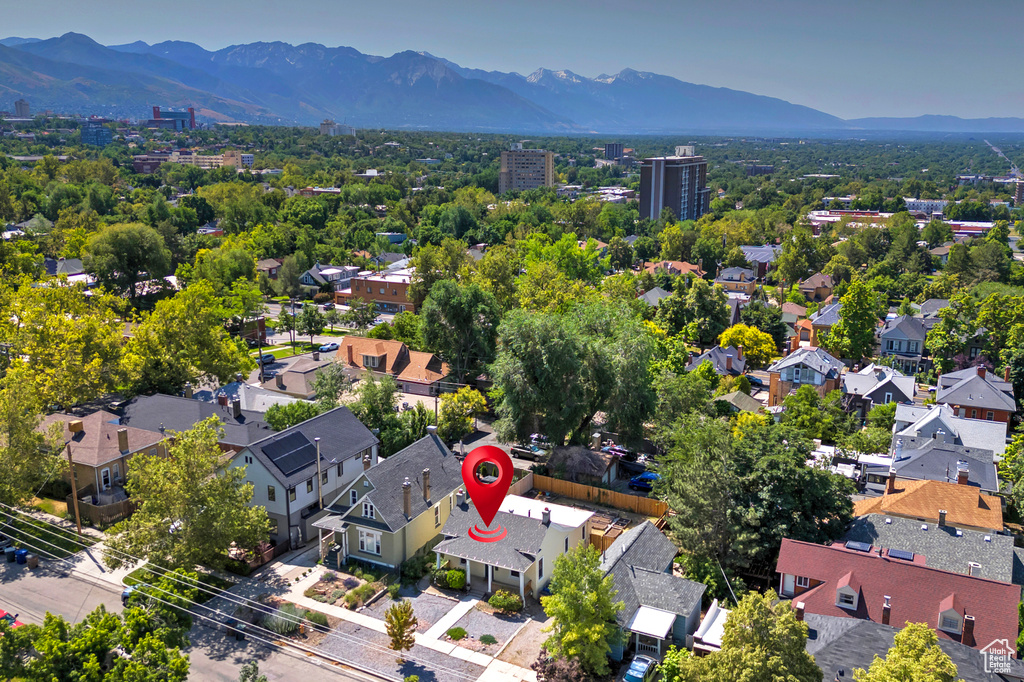 Drone / aerial view of a mountainous background