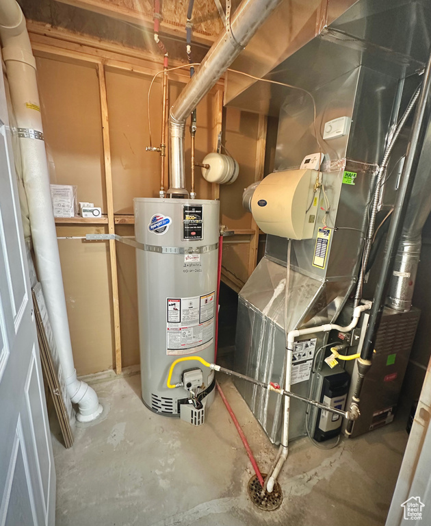 Utility room with secured water heater and heating unit