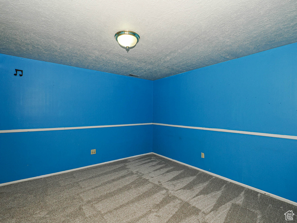 Spare room with a textured ceiling and carpet floors