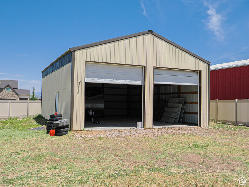 View of detached garage