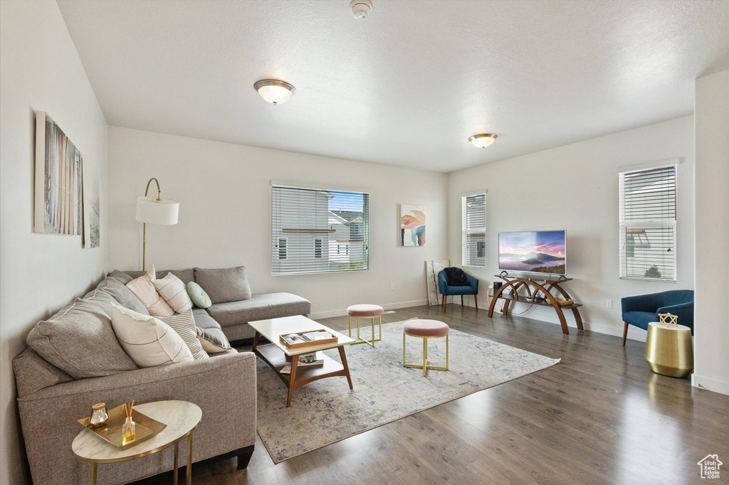 Living room featuring plenty of natural light and wood finished floors