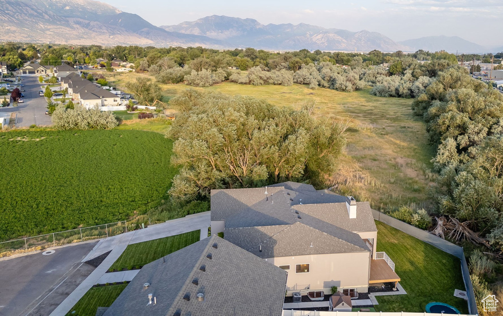Drone / aerial view of a mountainous background