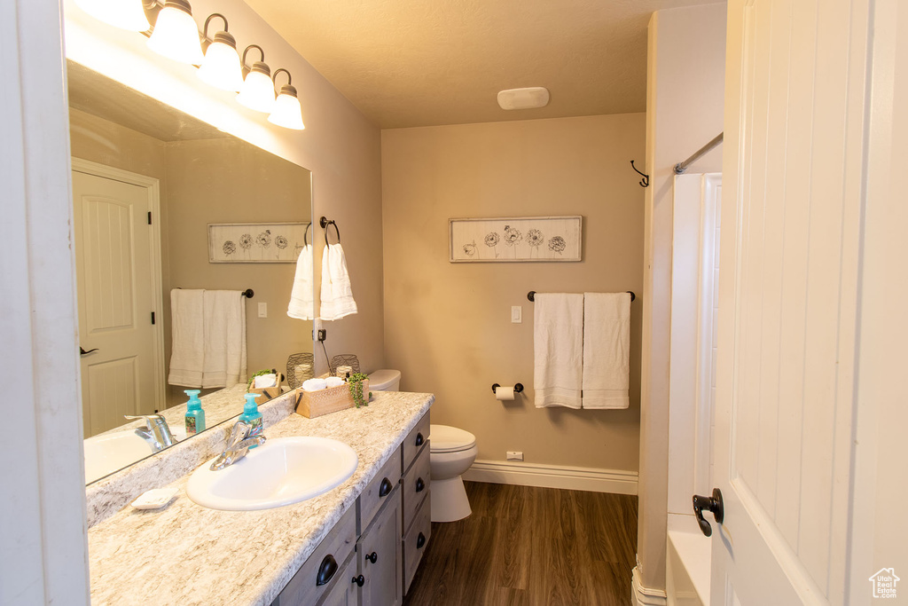 Bathroom featuring vanity and wood finished floors