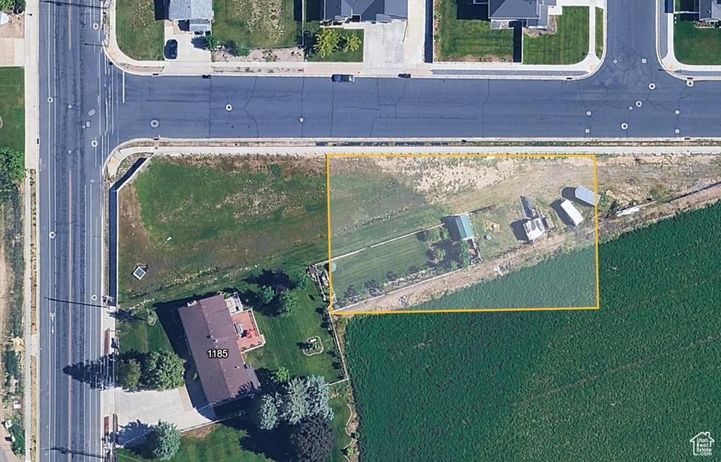Aerial overview of property's location with property boundaries highlighted