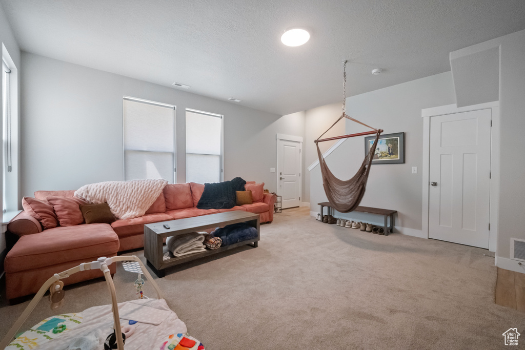 Living room featuring carpet flooring