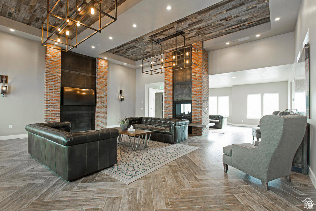 Building lobby with a high ceiling and recessed lighting