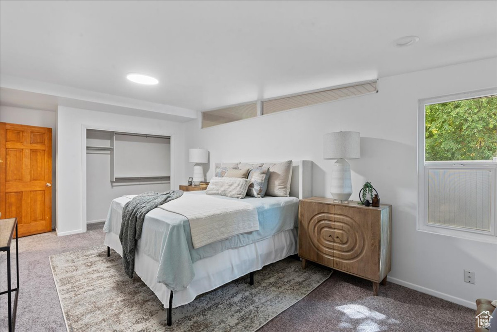 Bedroom with carpet floors and a closet