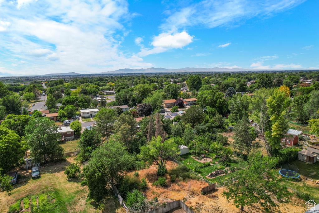 Bird's eye view of a mountainous background