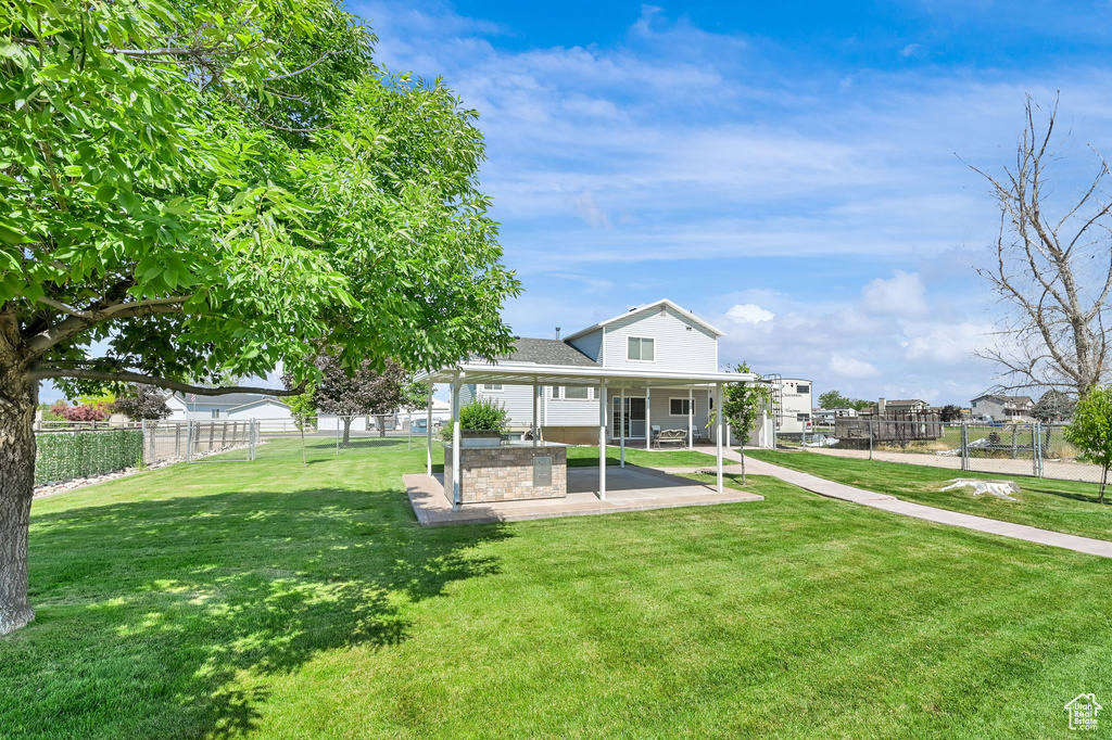 Back of property with a patio area and a fenced backyard