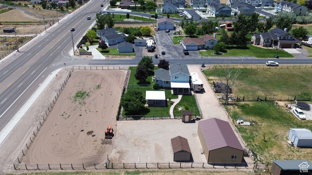 Aerial view of residential area with a highway