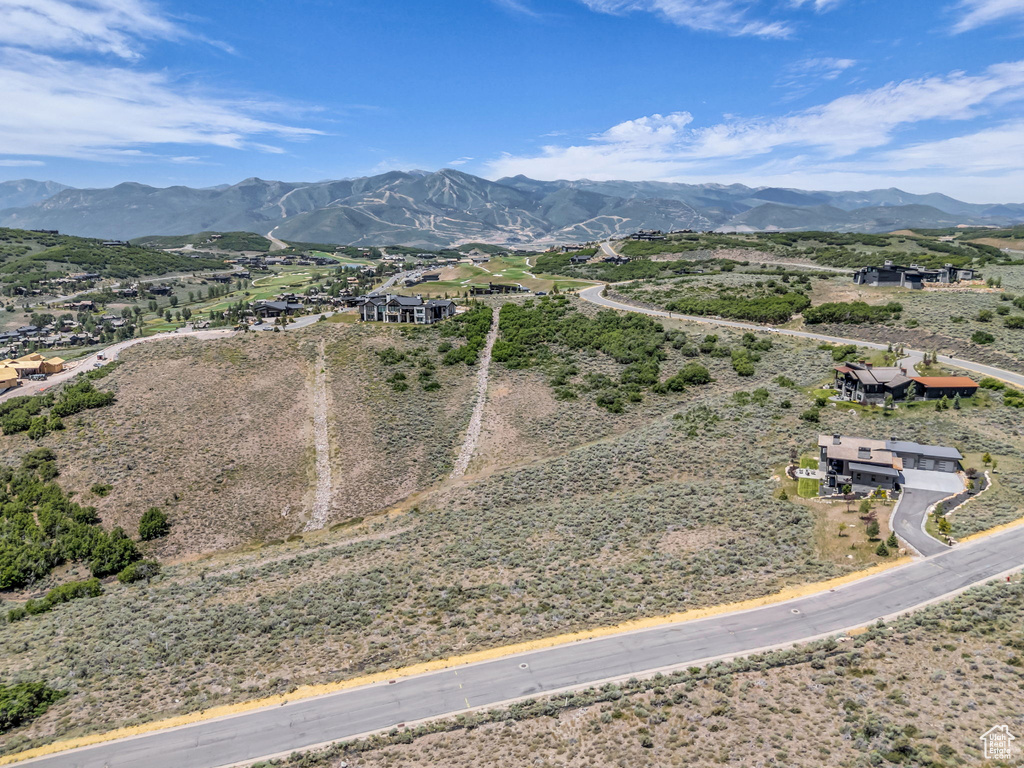 Bird's eye view of a mountainous background