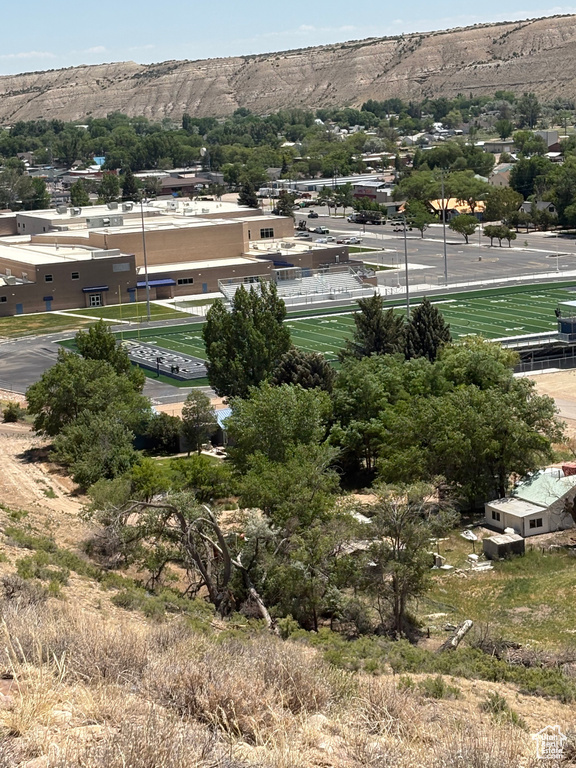 Bird's eye view of a mountainous background