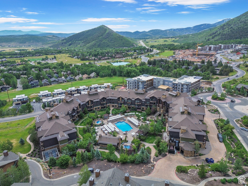 Aerial view of property\\\'s location with a mountainous background