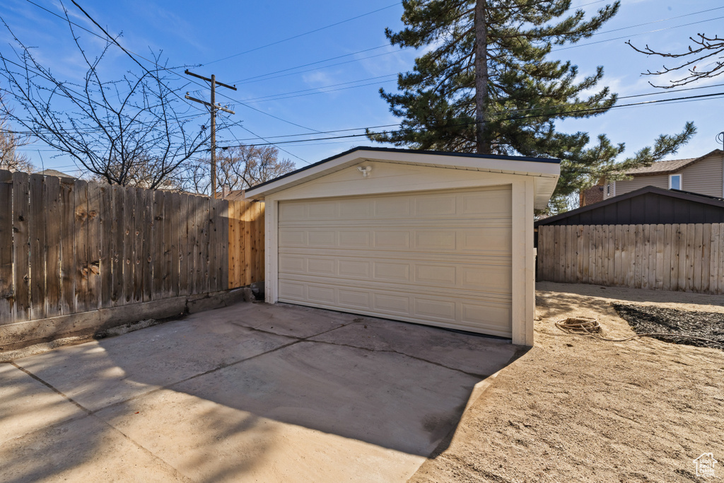 View of detached garage