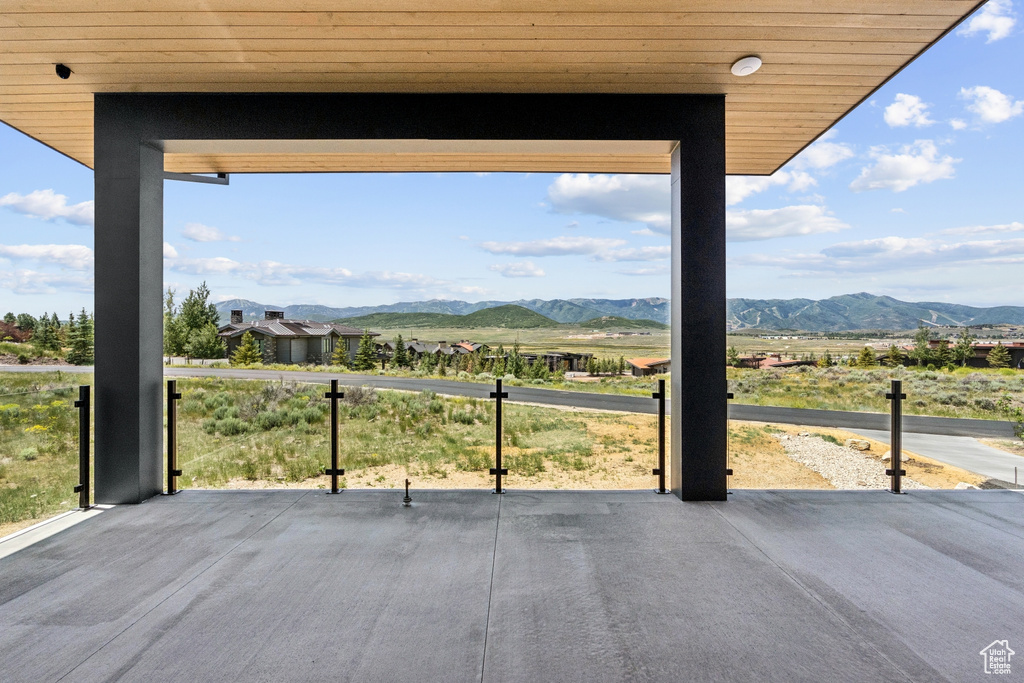 View of patio / terrace with a mountain view