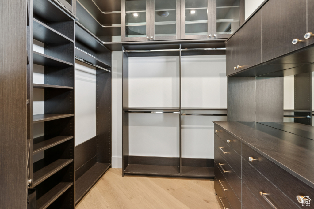 Walk in closet featuring light wood-style flooring