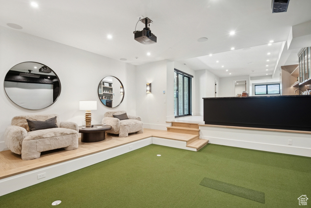 Interior space featuring recessed lighting and carpet floors