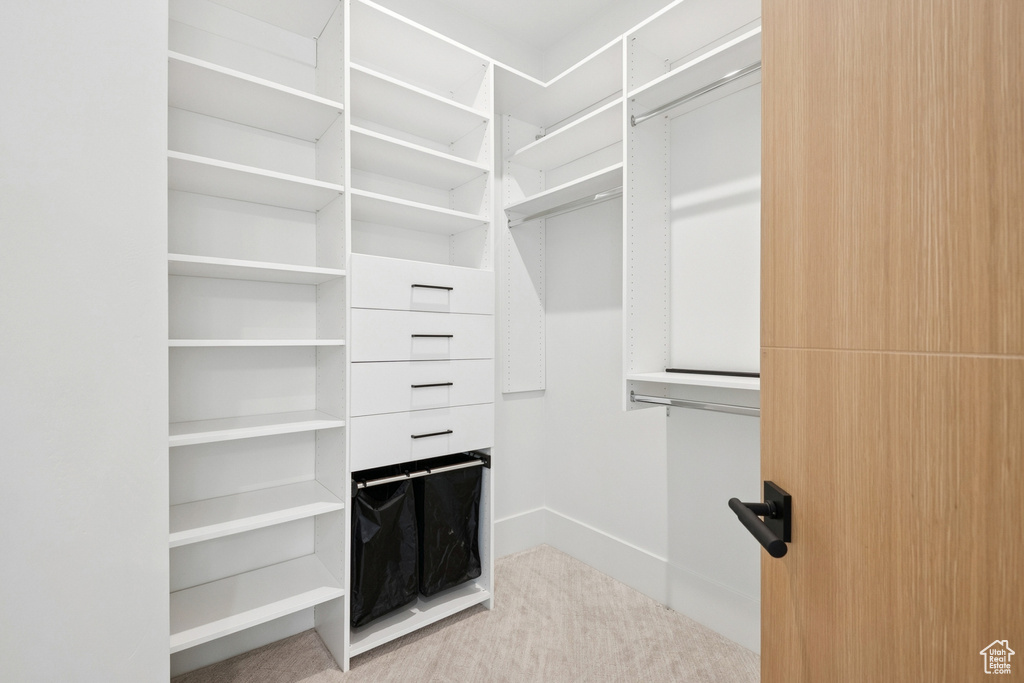 Walk in closet with carpet flooring