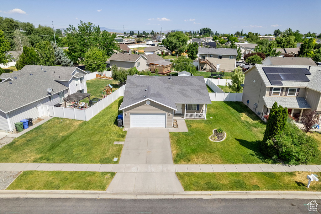 Aerial perspective of suburban area