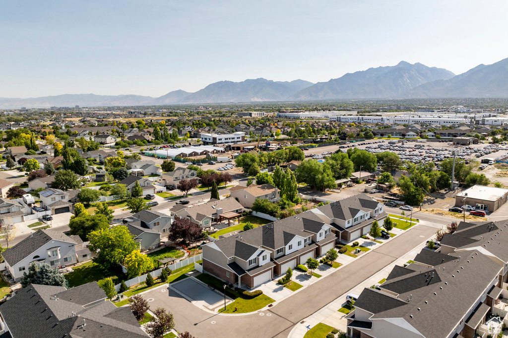 Aerial perspective of suburban area featuring mountains