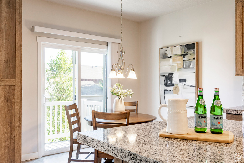 Dining space featuring a chandelier