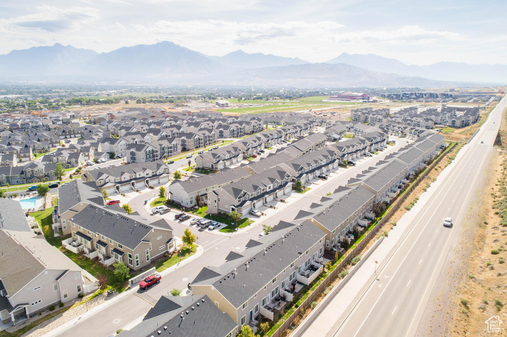 Aerial perspective of suburban area featuring mountains