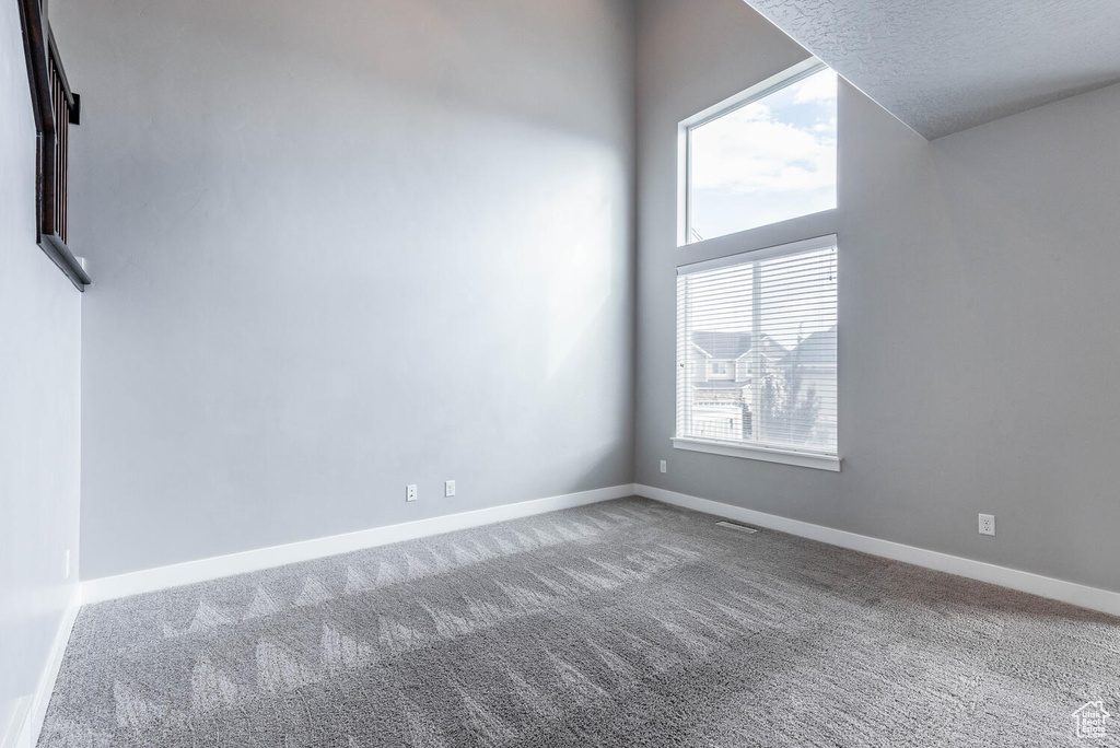 Unfurnished room with carpet floors and a textured ceiling