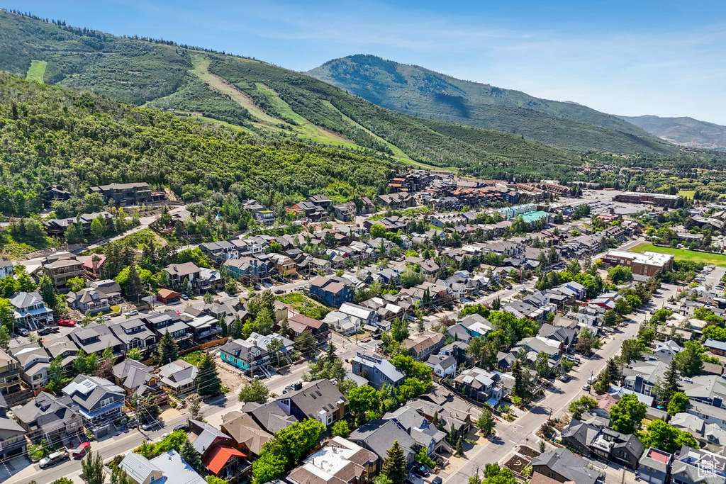 Aerial perspective of suburban area featuring mountains