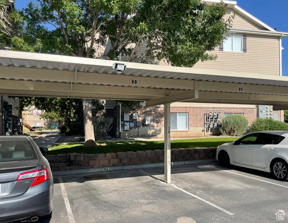 View of covered parking lot