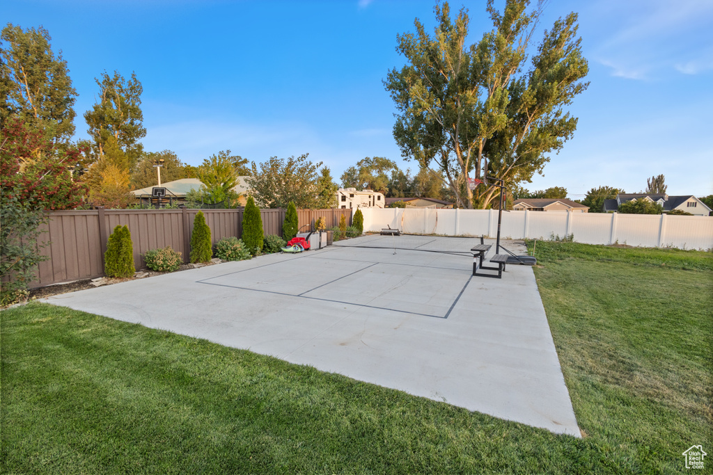 View of fenced backyard