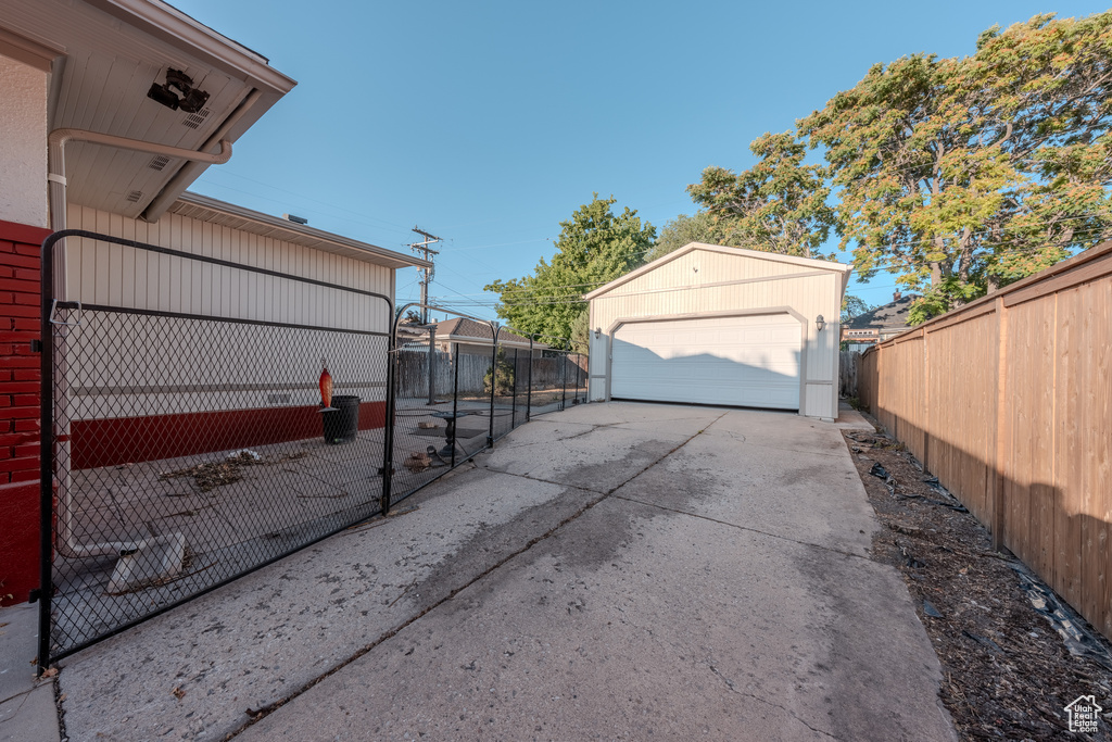 View of detached garage