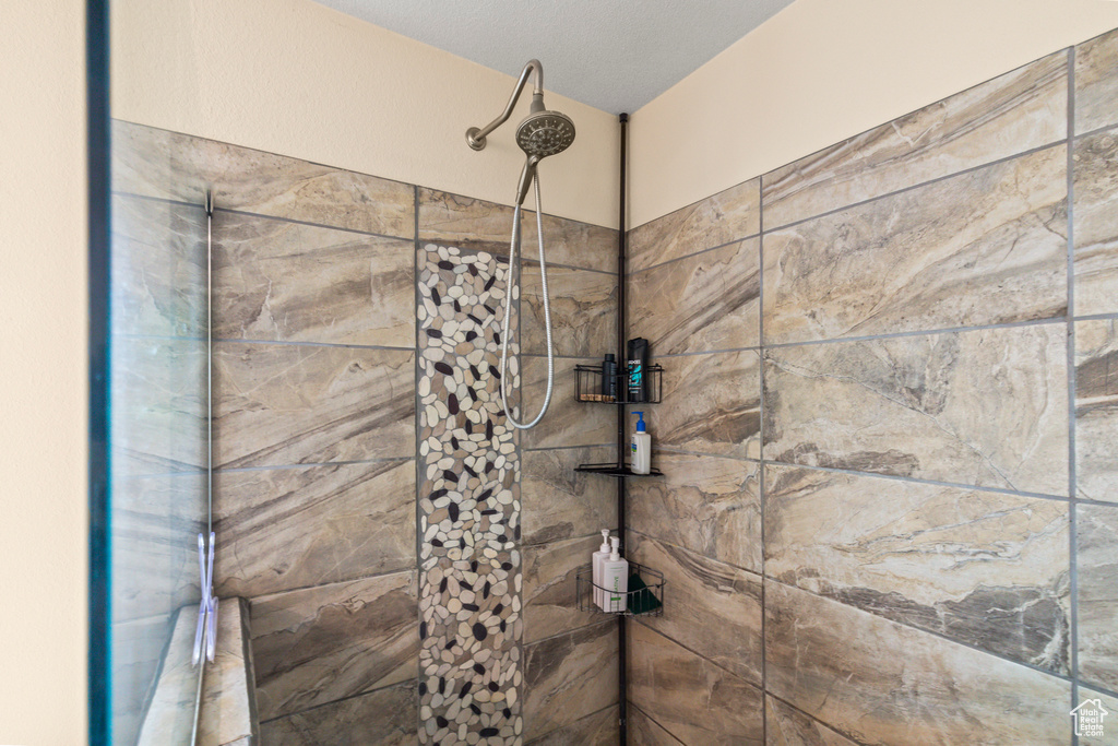 Detailed view of a tile shower