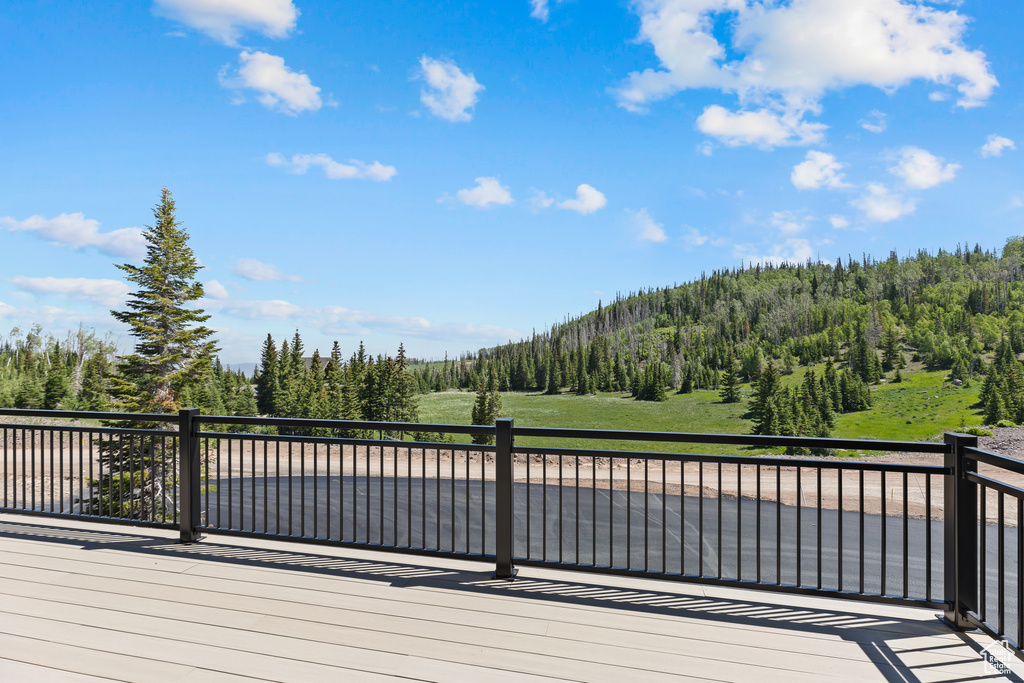 Wooden terrace with a forest view