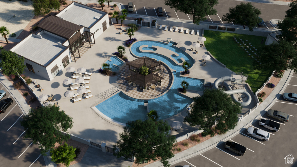 Bird's eye view of a pool area