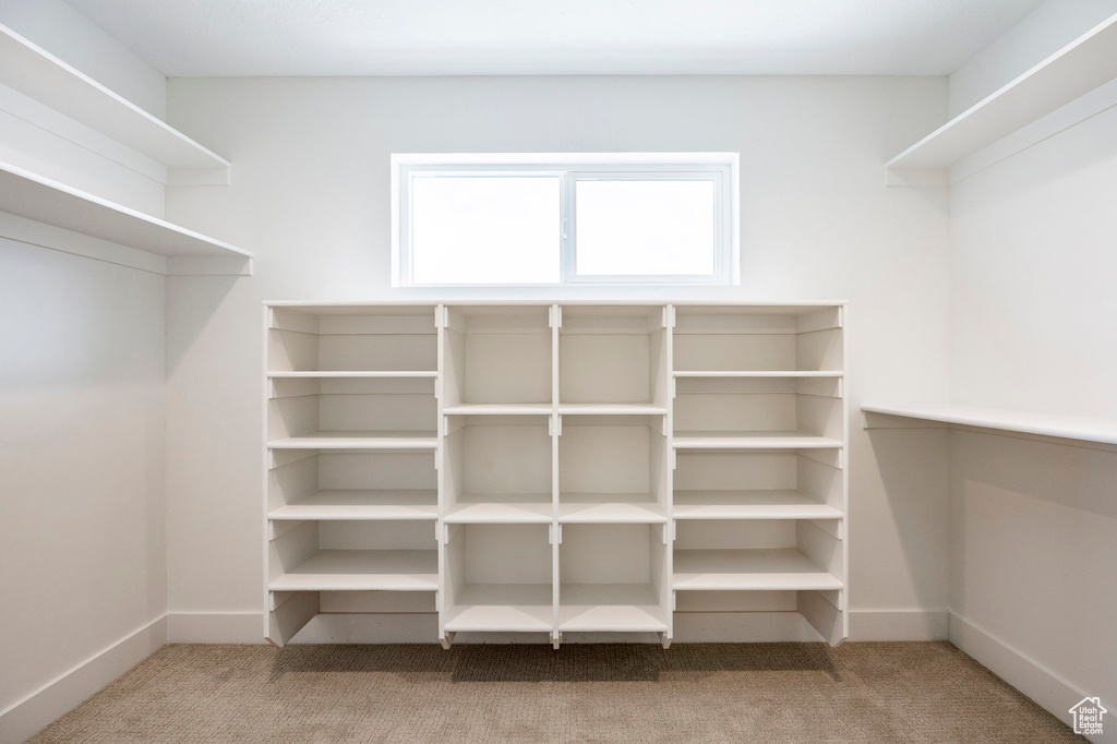 Spacious closet with carpet