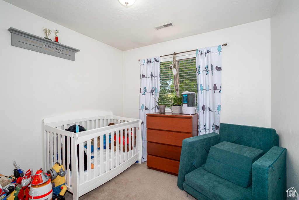 Bedroom with carpet