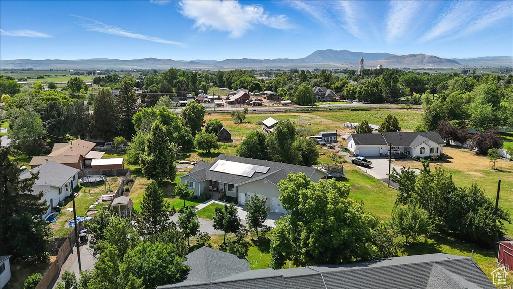 Aerial perspective of suburban area with mountains