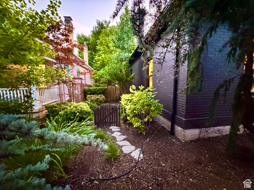 View of yard at dusk