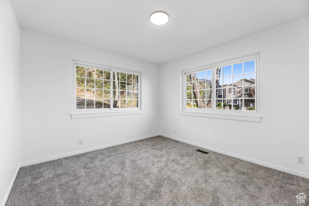 Carpeted empty room featuring healthy amount of natural light