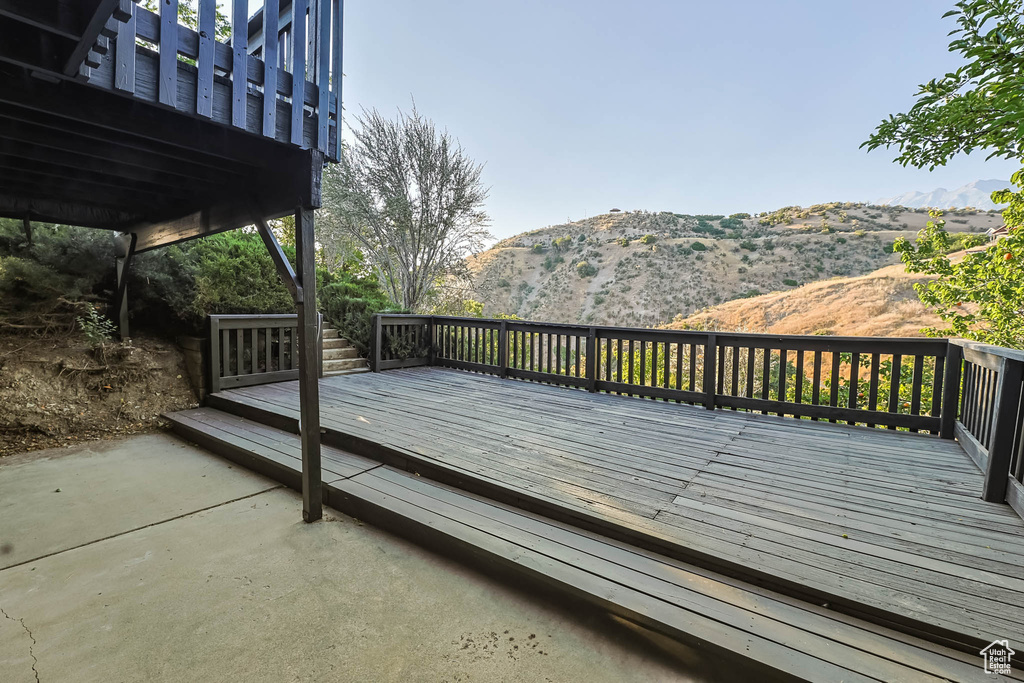 Wooden deck with a mountain view