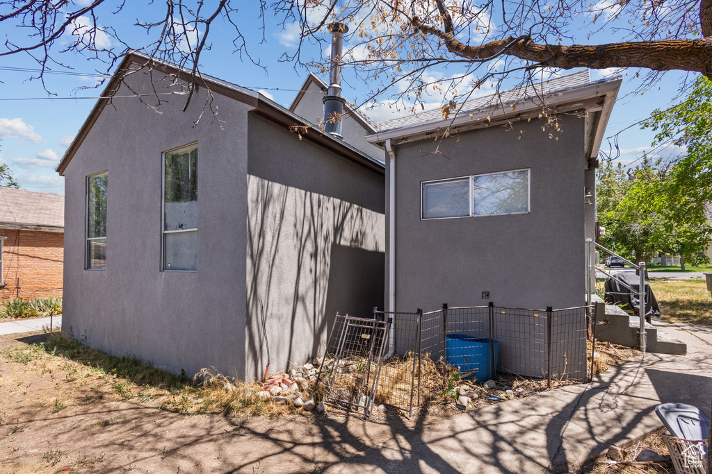 View of home\'s exterior with stucco siding