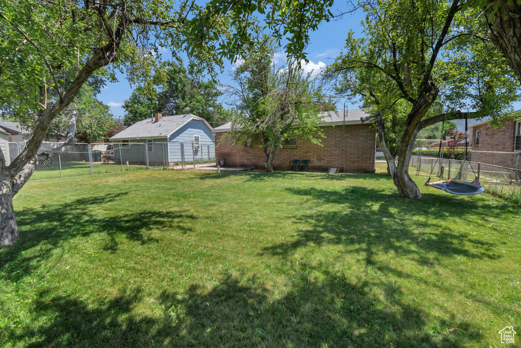 View of fenced backyard