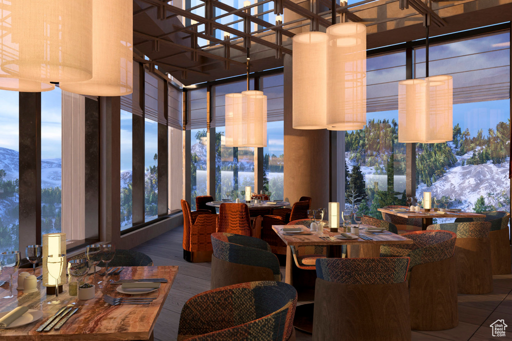 Lobby with a towering ceiling