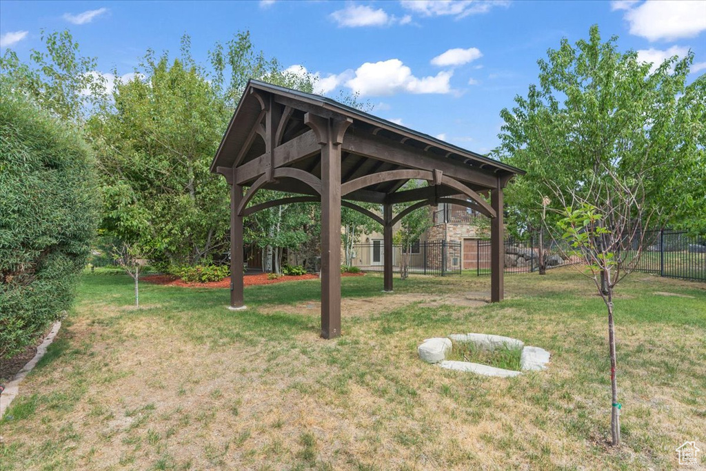 View of yard featuring a gazebo