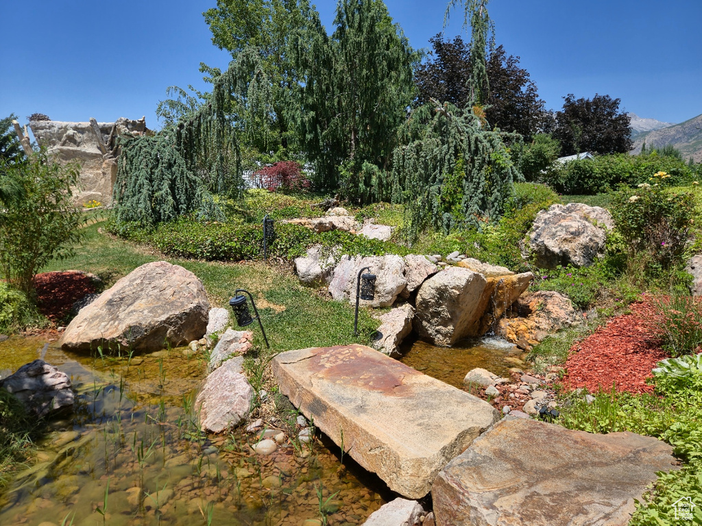 View of yard with a mountain view