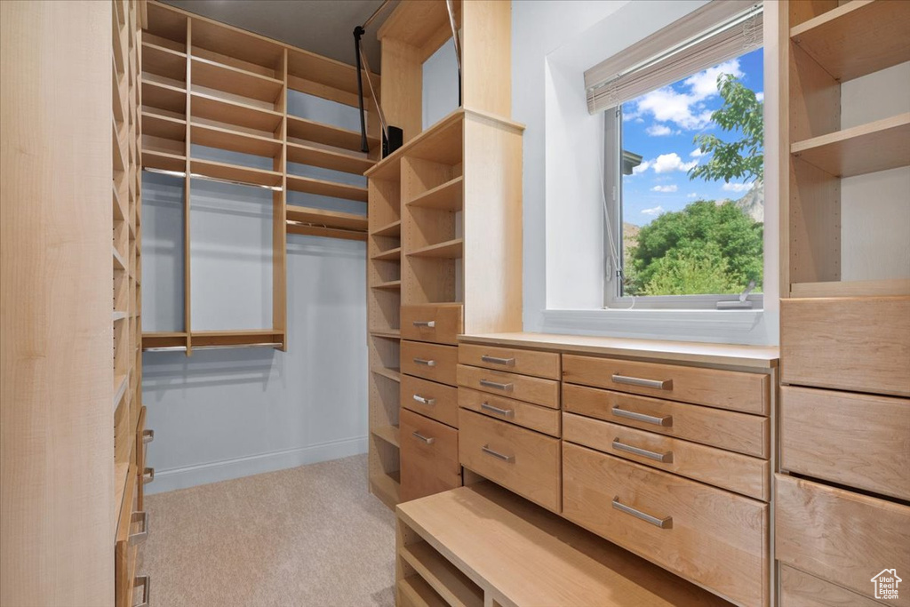 Walk in closet with carpet flooring