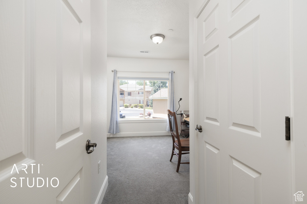 Hall with carpet and baseboards