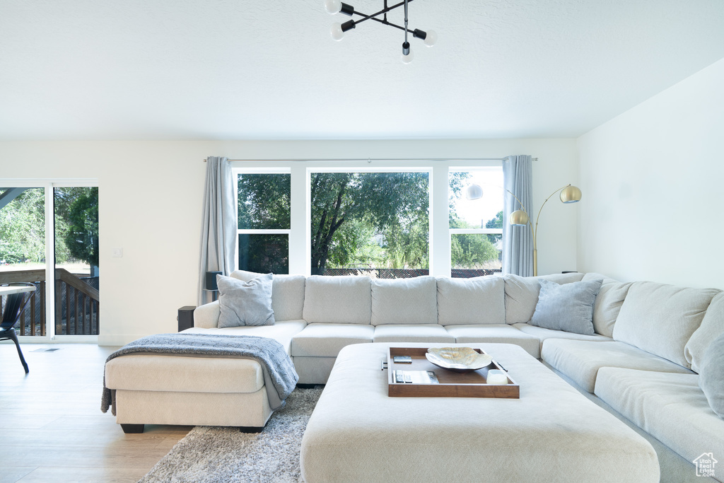 Living room featuring healthy amount of natural light and wood finished floors