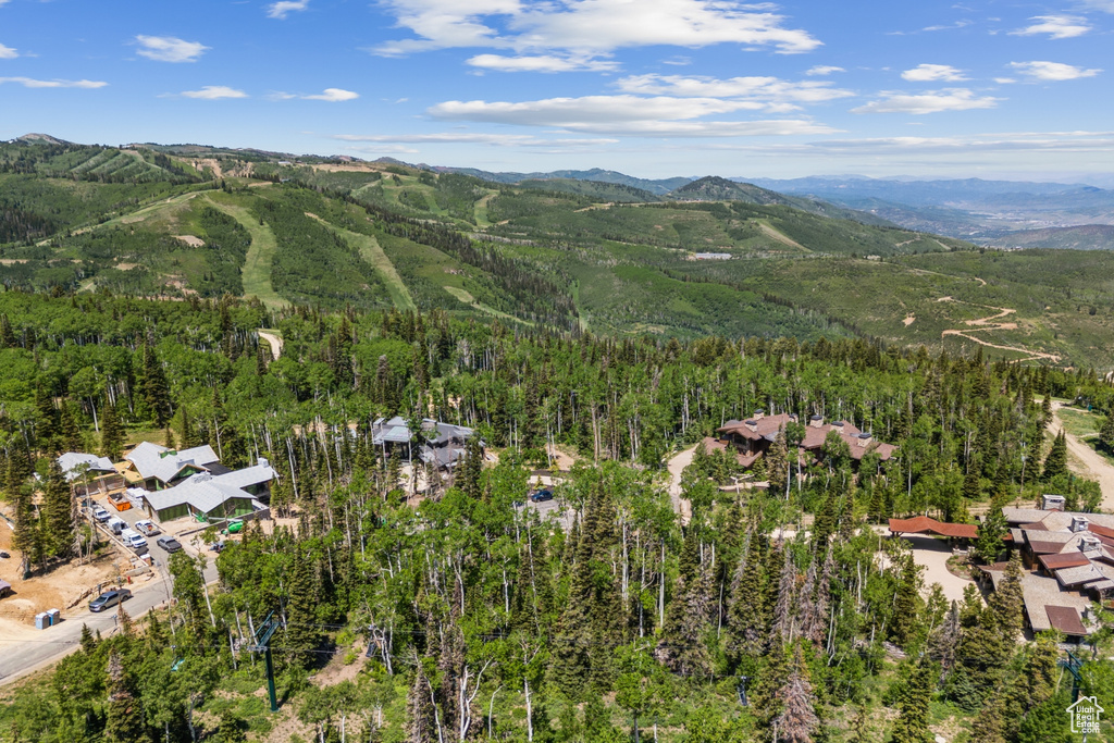 Aerial overview of property's location with mountains