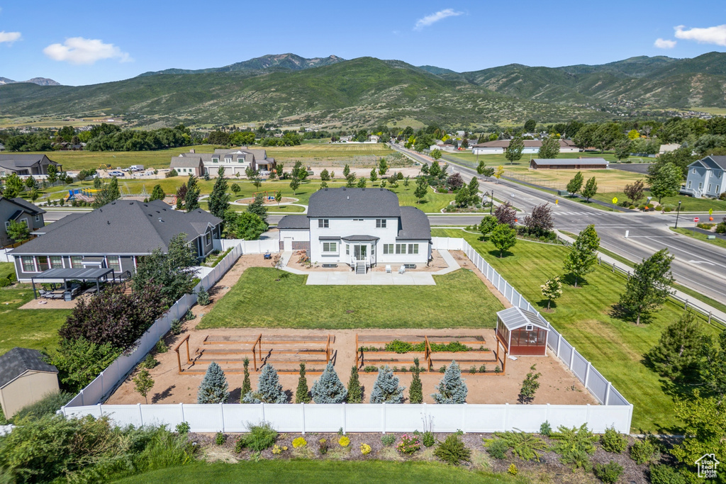 View from above of property featuring mountains